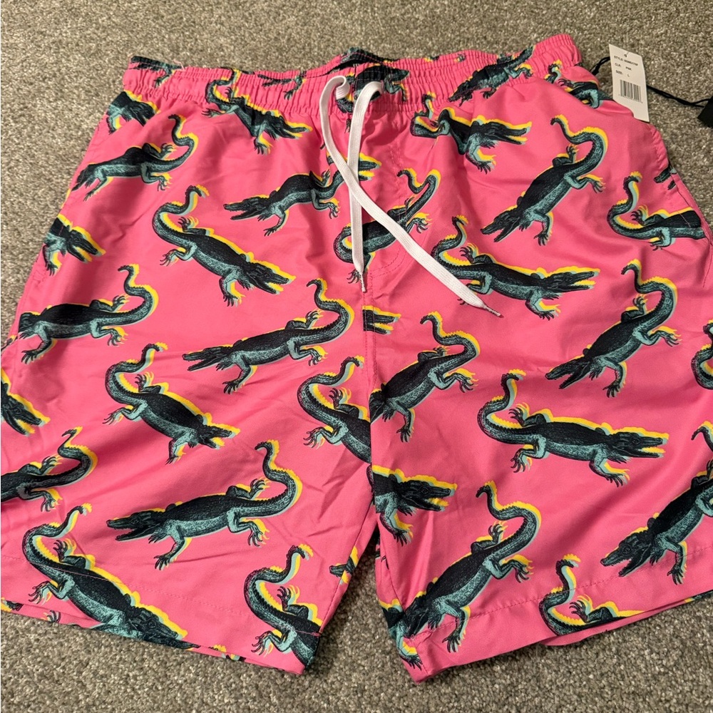 NWT Brooklyn cloth Pink Kent Ave men’s Swim suit trunk Shorts wAlligator Large